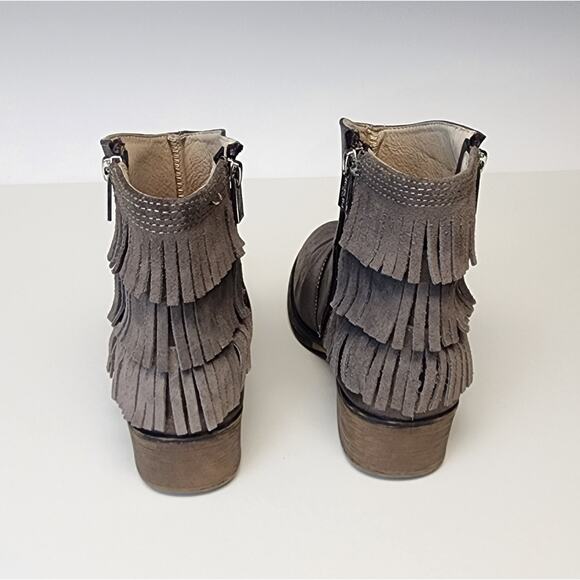 Kenneth Cole Downtown Girl Bronze Synthetic & Leather Fringe Ankle Boots 5 - Picture 4 of 10